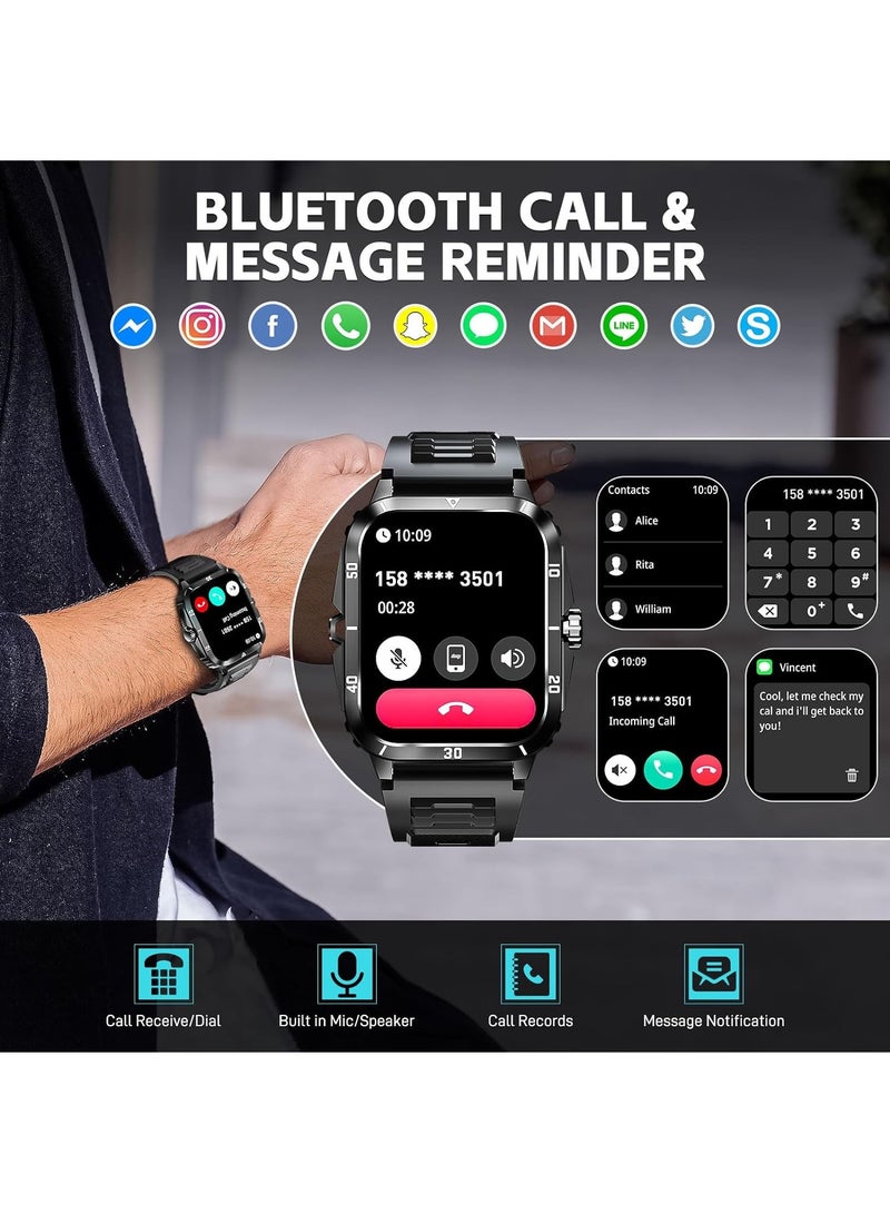 Smart Watches for Men (Make/Answer Calls) with 3ATM Waterproof, Tactical Rugged Watch 1.96" HD Screen Heart Rate Sleep Monitor 100+ Sports Modes Fitness Tracker Compatible with Android iPhone  - Image 2