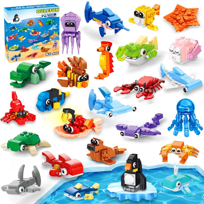 DULEFUN 25pcs Party Favors for Kids Valentine Easter Building Blocks Bricks Toys Sea Marine Animals for Classroom Prizes Goodie Bag Fillers Halloween Christmas Birthday Gift for Boys Girls Ages 6 - Image 2