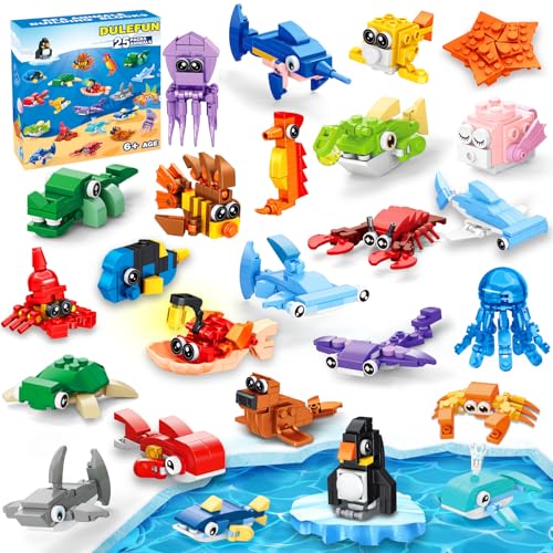 DULEFUN 25pcs Party Favors for Kids Valentine Easter Building Blocks Bricks Toys Sea Marine Animals for Classroom Prizes Goodie Bag Fillers Halloween Christmas Birthday Gift for Boys Girls Ages 6 - Image 1