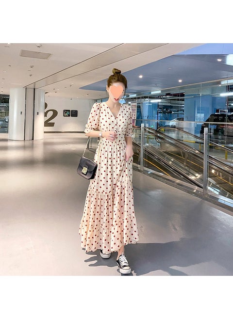 Summer 2024 Yellow Chiffon Floral Maxi Dress 6602 apricot