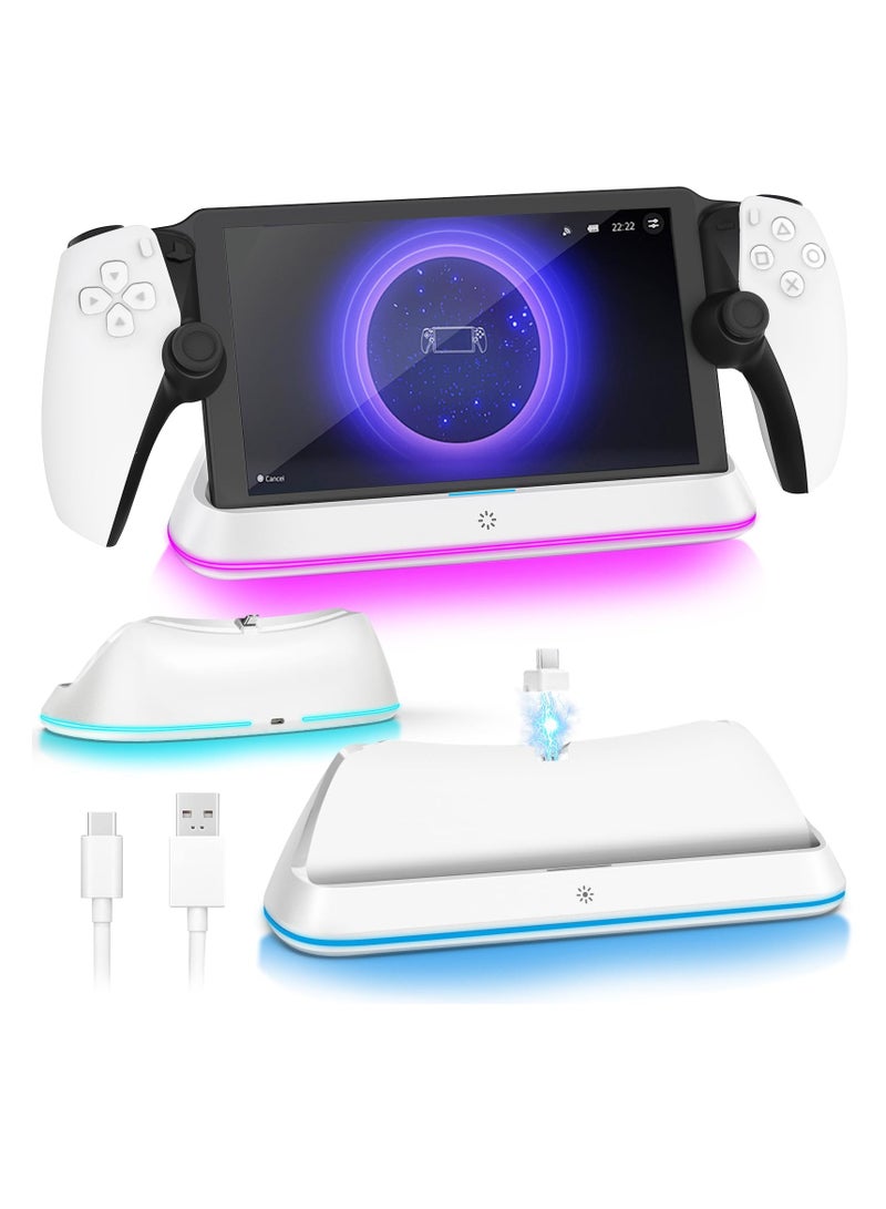 SYOSI Charging Stand for PlayStation Portal, Enhanced Stability Charger Dock or Station with On/Off RGB Light and Type-C Cable, Pogo Pin Adapter and 30° Comfort Angle Design for PS Portal (White) - Image 2