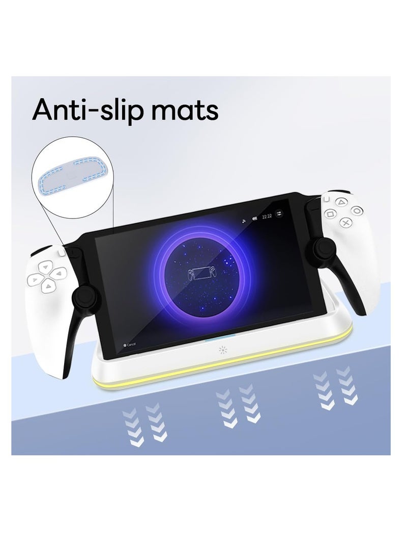 SYOSI Charging Stand for PlayStation Portal, Enhanced Stability Charger Dock or Station with On/Off RGB Light and Type-C Cable, Pogo Pin Adapter and 30° Comfort Angle Design for PS Portal (White) - Image 5