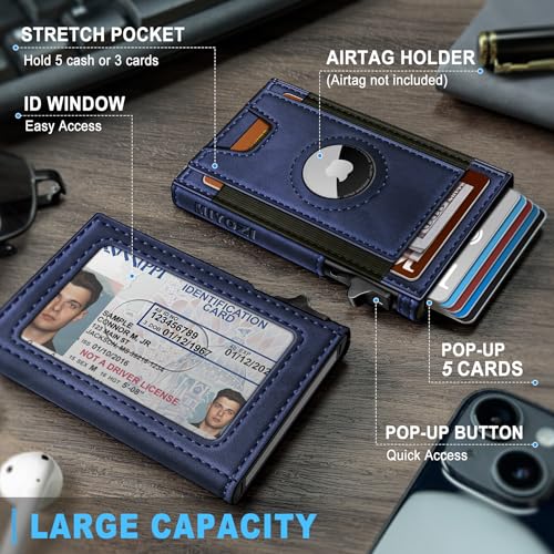 miyozi Airtag Wallet for Men Slim Pop Up Credit Card Holder RFID Blocking Mens Minimalist wallet for 79 Cards ID Window with Gift Box - Image 3