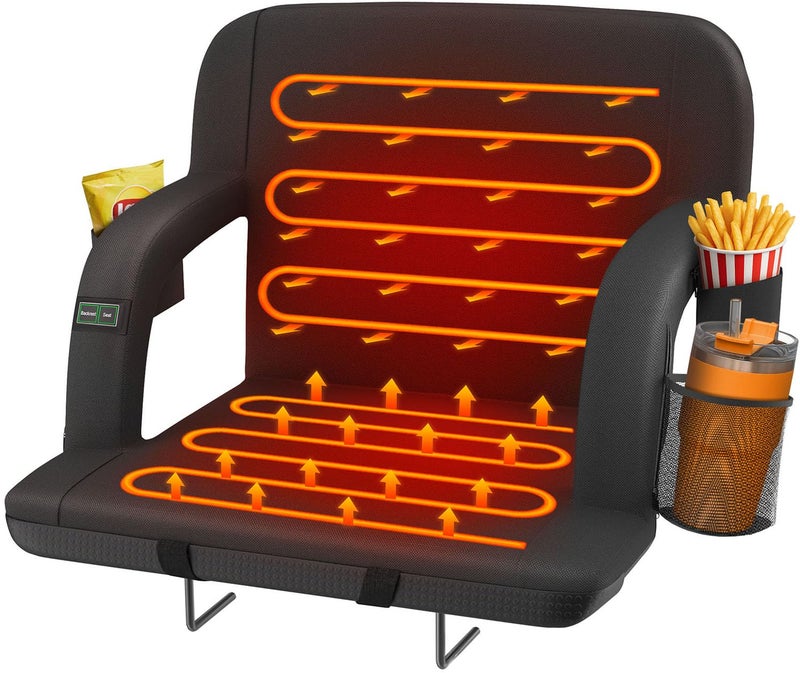 HOPERAN 21" Dual-Sided Heated Stadium Seats for Bleachers with Back Support, 3 Levels Heating Stadium Seating for Bleachers Seat with Backrest, 5 Pockets Portable Stadium Chair for Outdoor Sports - Image 1