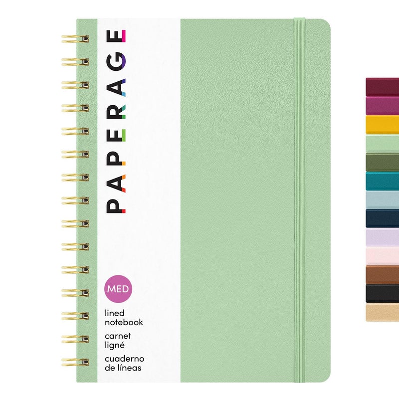 PAPERAGE Lined Spiral Journal Notebook, (Sage Green), 160 Pages, Hardcover Journal for Women & Men, Medium 5.5 in x 8 in - 100 GSM, Thick Paper, Spiral Notebook for Work, School & Journaling - Image 1