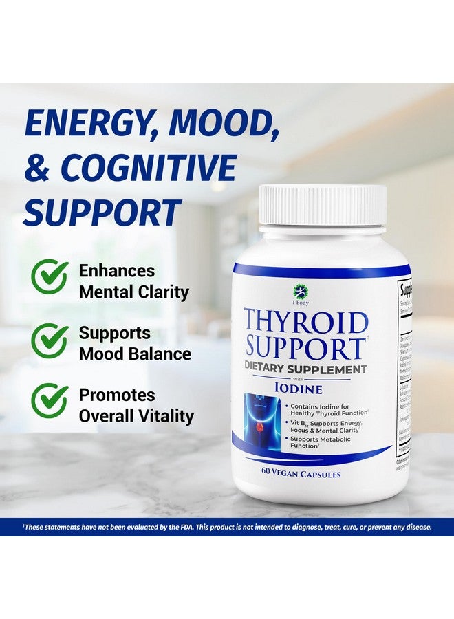 1 Body Thyroid Support Supplement with Iodine, B12, Zinc, Selenium, Ashwagandha, Non-GMO, Vegetarian, 30 Day Supply - Image 4