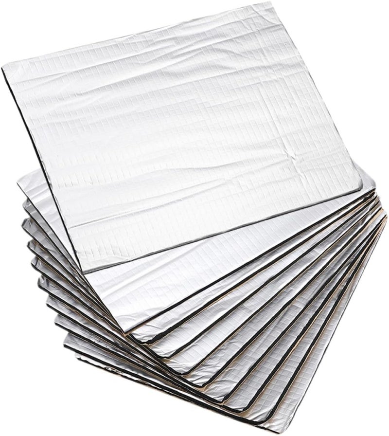 حصيرة عازلة للصوت للسيارة 10 قطع 40x25 سم بسمك 5 مم درع حراري من رقائق الألومنيوم عازل للصوت لغطاء المحرك مواد عزل الضوضاء والحرارة للسيارة - Image 1