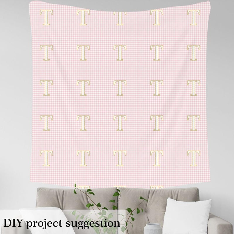 Erosebridal Initial Letter T Upholstery Fabrics Check Plaid Pink Outdoor Fabric By The Yard 5 Yard Checkerboard Monogram Waterproof Fabric for Chairs Checkered Grid Alphabet Indoor Home DIY Decor - Image 4