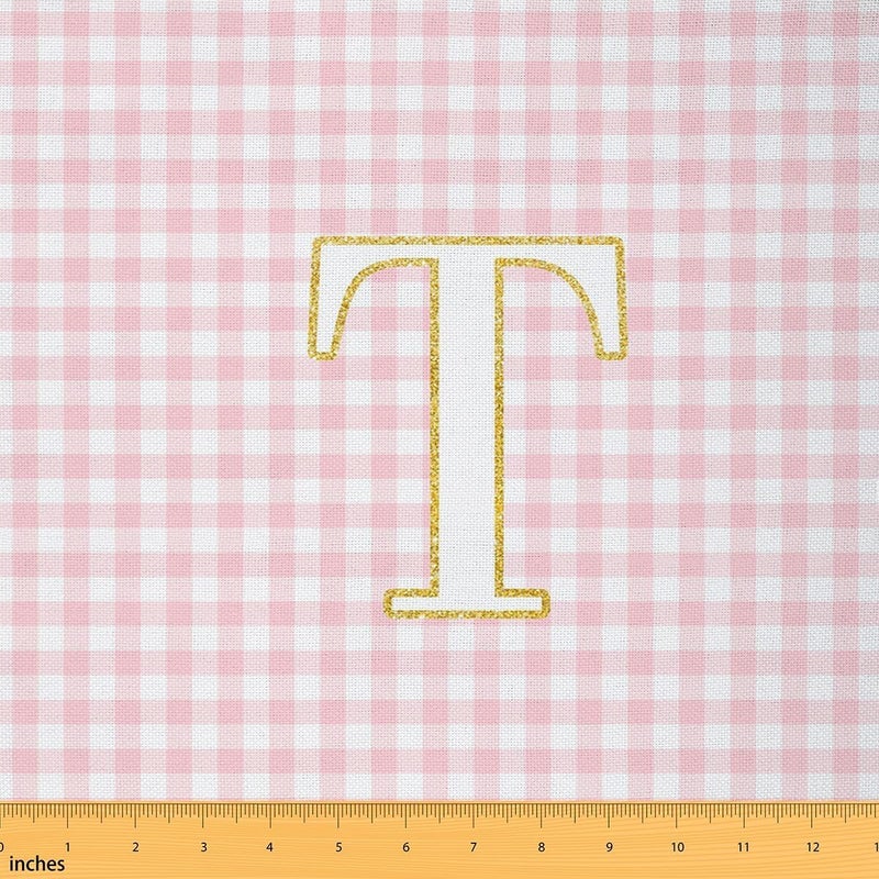 Erosebridal Initial Letter T Upholstery Fabrics Check Plaid Pink Outdoor Fabric By The Yard 5 Yard Checkerboard Monogram Waterproof Fabric for Chairs Checkered Grid Alphabet Indoor Home DIY Decor - Image 1