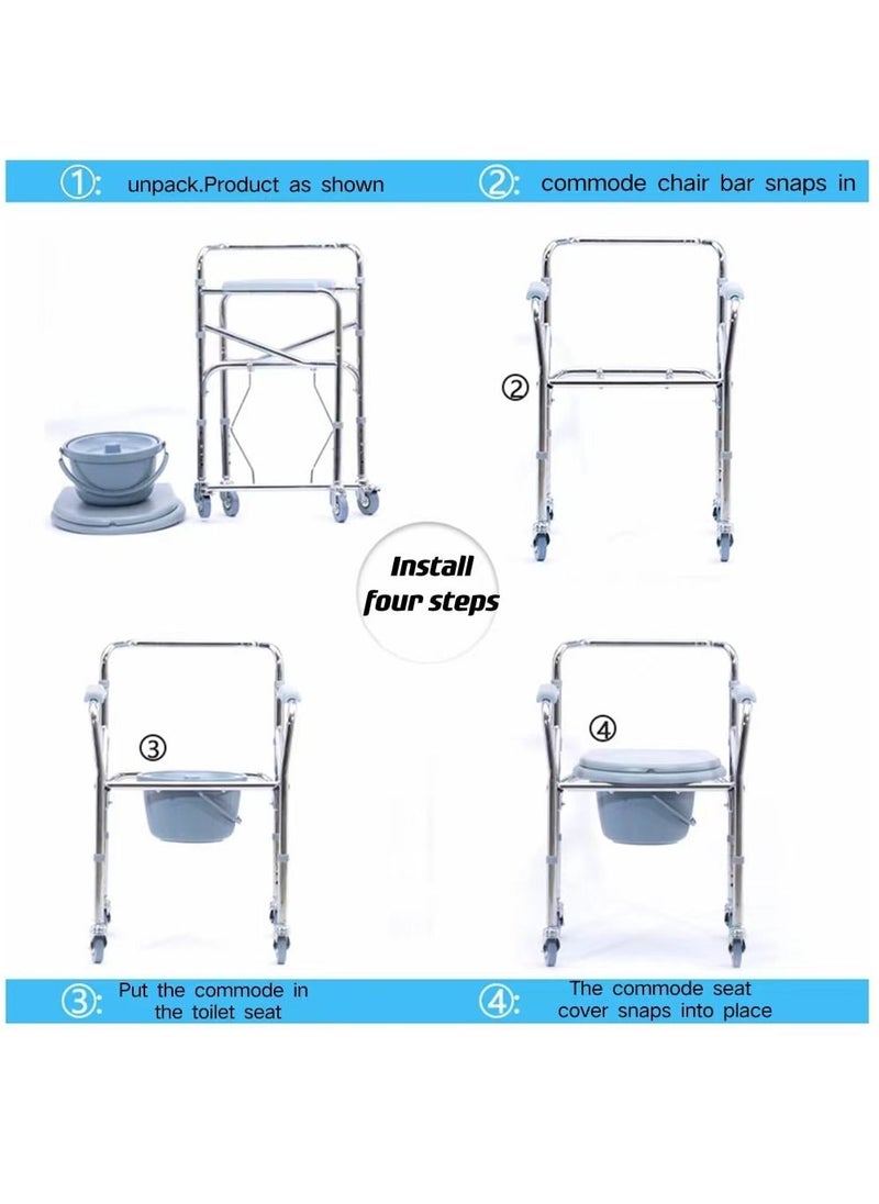Cool Baby COOLBABY Mobile Bedside Toilet 4 in 1 Folding Shower Chair with Wheels, Height Adjustable Adult Wide Roll Shower Wheelchair for Elderly and Disabled Hospital Toilet Chair  - Image 5