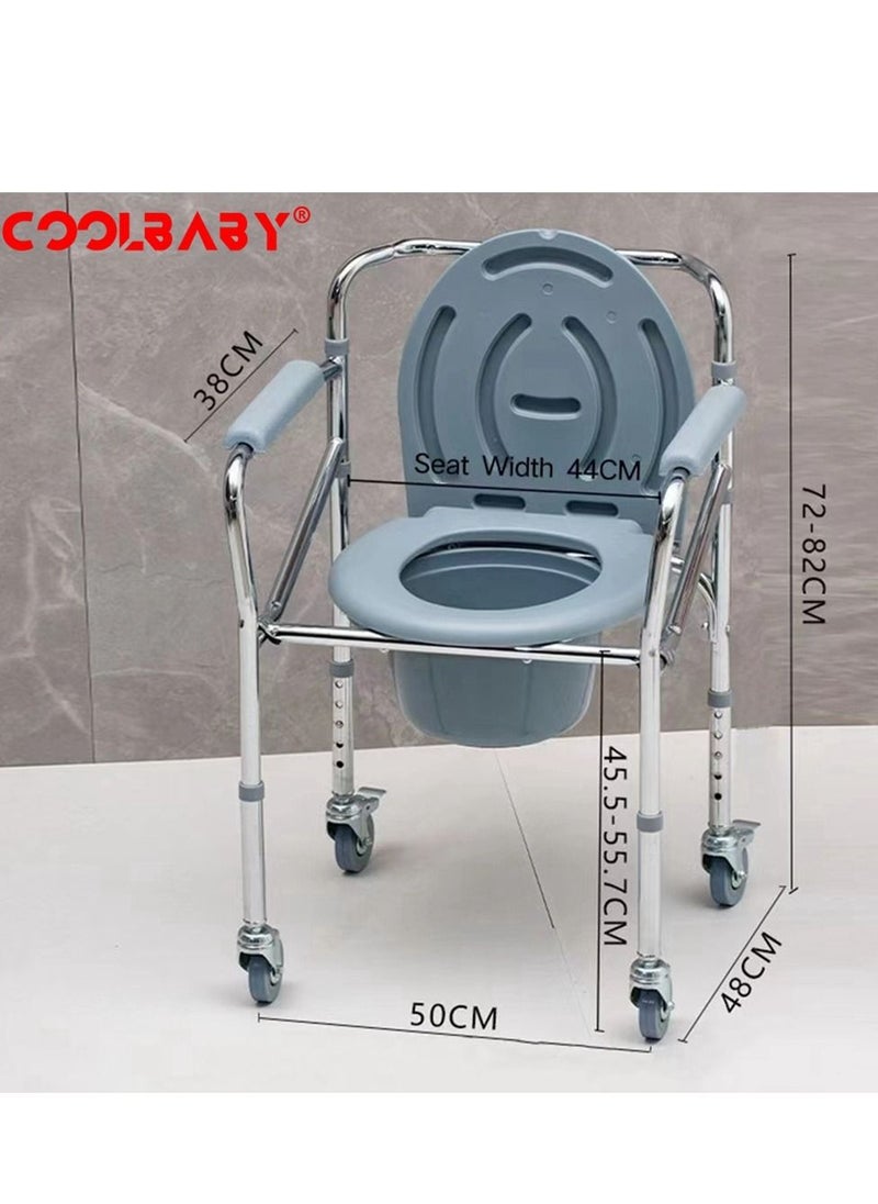 Cool Baby COOLBABY Mobile Bedside Toilet 4 in 1 Folding Shower Chair with Wheels, Height Adjustable Adult Wide Roll Shower Wheelchair for Elderly and Disabled Hospital Toilet Chair  - Image 3