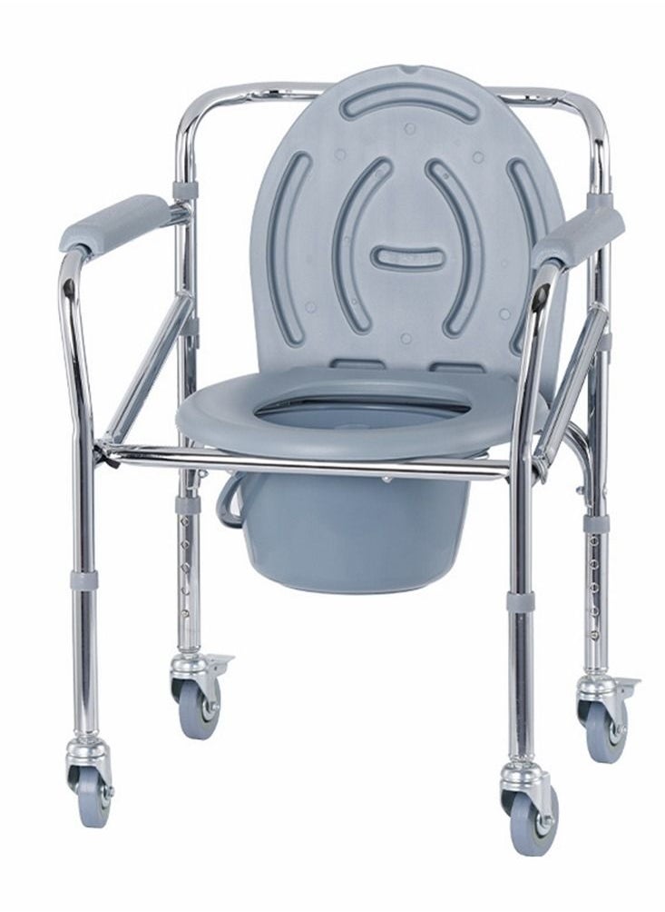 Cool Baby COOLBABY Mobile Bedside Toilet 4 in 1 Folding Shower Chair with Wheels, Height Adjustable Adult Wide Roll Shower Wheelchair for Elderly and Disabled Hospital Toilet Chair  - Image 1