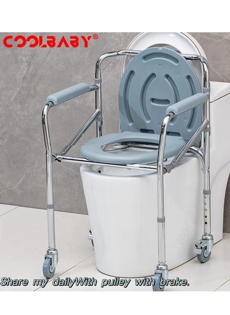 Cool Baby COOLBABY Mobile Bedside Toilet 4 in 1 Folding Shower Chair with Wheels, Height Adjustable Adult Wide Roll Shower Wheelchair for Elderly and Disabled Hospital Toilet Chair  - Image 2