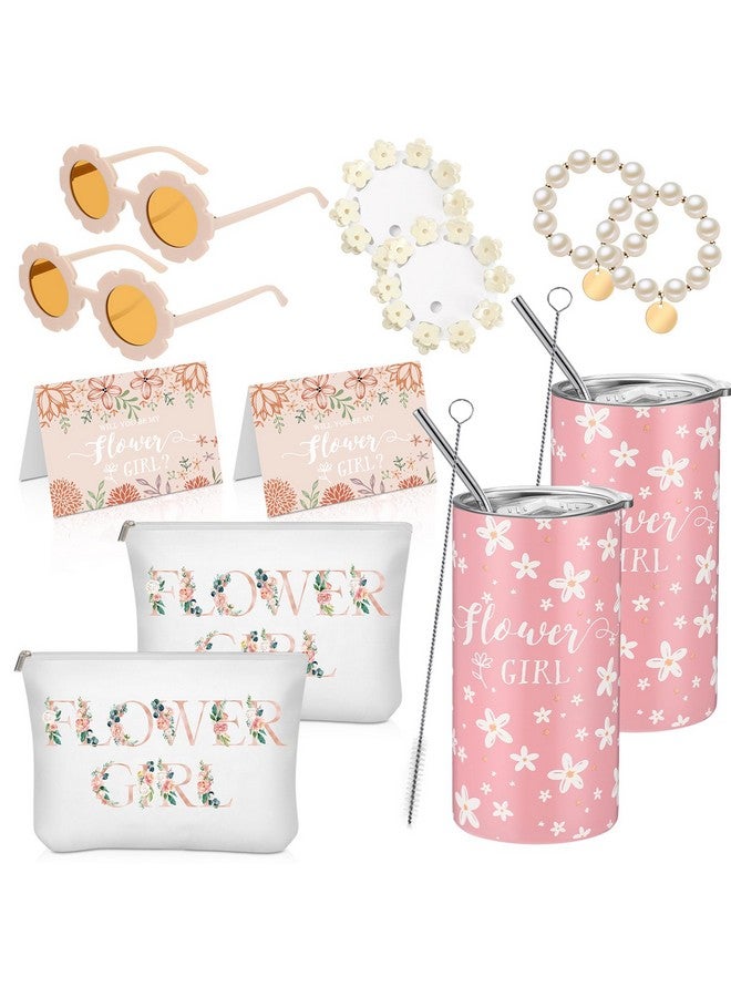 Inbagi Inbagi 12 Pcs Flower Girl Set Including Flower Girl Tumbler Round Flower Sunglasses Canvas Bag Will You Be My Flower Girl Proposal Card Bracelet Hair Clip for Wedding Engagement Bridal Party (Blush)  - Image 1