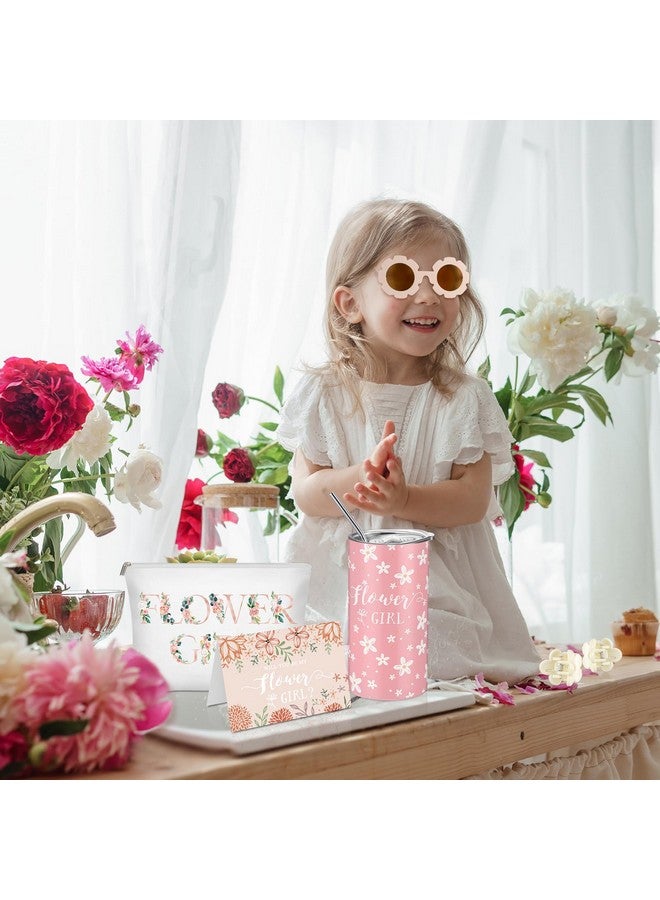 Inbagi Inbagi 12 Pcs Flower Girl Set Including Flower Girl Tumbler Round Flower Sunglasses Canvas Bag Will You Be My Flower Girl Proposal Card Bracelet Hair Clip for Wedding Engagement Bridal Party (Blush)  - Image 3