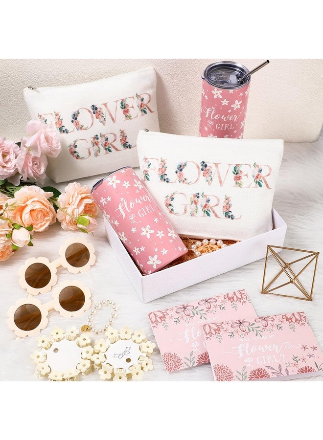 Inbagi Inbagi 12 Pcs Flower Girl Set Including Flower Girl Tumbler Round Flower Sunglasses Canvas Bag Will You Be My Flower Girl Proposal Card Bracelet Hair Clip for Wedding Engagement Bridal Party (Blush)  - Image 5