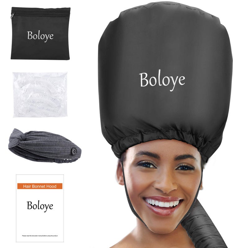 Boloye Hair Dryer Bonnet Large Bonnet Hooded Hair Dryer Attachment for Speeds Up Drying Time Deep Conditioning Fits All Head Sizes All Hair Styling for Women Long Curly Braid Hair Black Universal