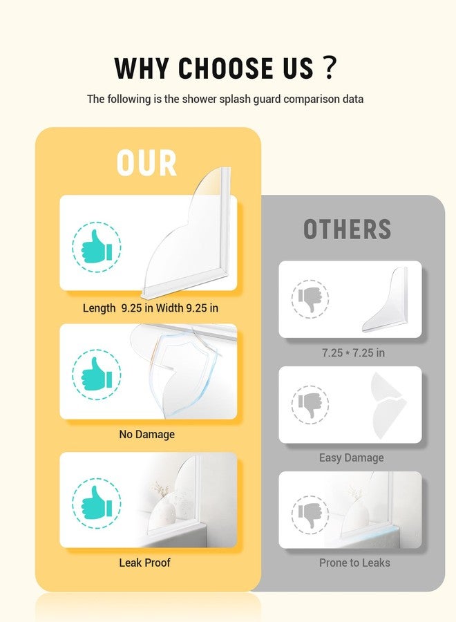 EVOULTES 2 Pack Large Shower Splash Guard Kit, Upgrade 9.25 x 9.25 Bathtub Shower Water Splash Guards, Self-Adhesive Shower Guards to Keep Water in Shower, Shower Water Blocker from Splashing Out - Image 4