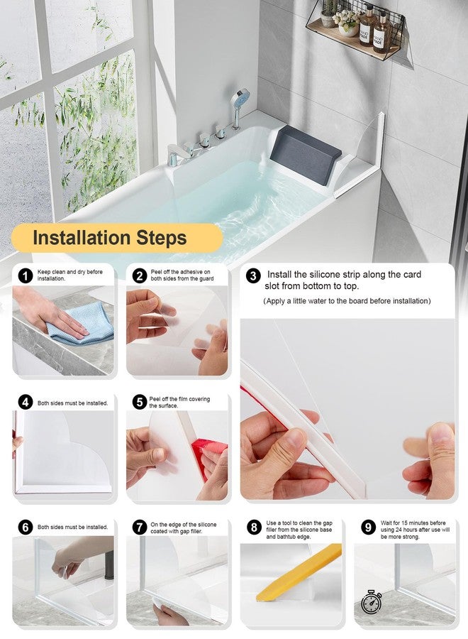 EVOULTES 2 Pack Large Shower Splash Guard Kit, Upgrade 9.25 x 9.25 Bathtub Shower Water Splash Guards, Self-Adhesive Shower Guards to Keep Water in Shower, Shower Water Blocker from Splashing Out - Image 5