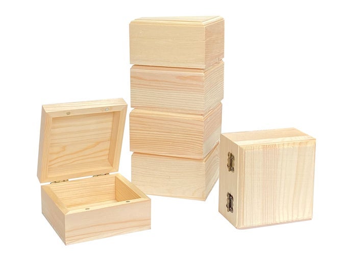 6 PACK UNFINISHED WOOD BOX CRAFTS WOODEN SQUARE BOX WITH MAGNETIC HINGED LID 35 X 35 X 19 IN