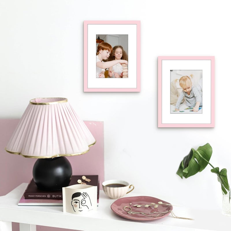 Picrit 8.5x11 Picture Frame Set of 12, Display 6x8 with Mat or 8.5 x 11 Without Mat, Photo Frames for Wall Mounting or Table Top Display, Pink - Image 4