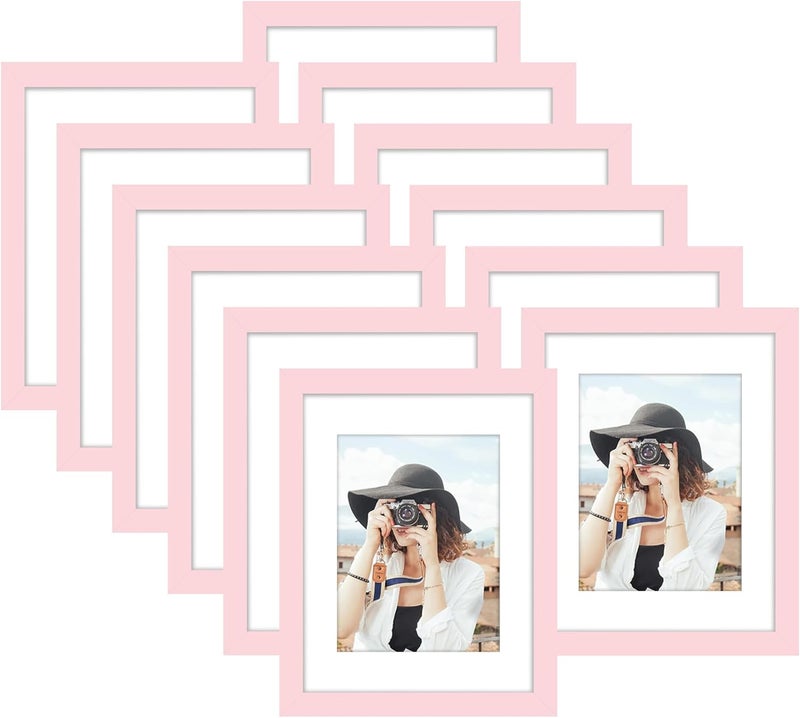 Picrit 8.5x11 Picture Frame Set of 12, Display 6x8 with Mat or 8.5 x 11 Without Mat, Photo Frames for Wall Mounting or Table Top Display, Pink - Image 1