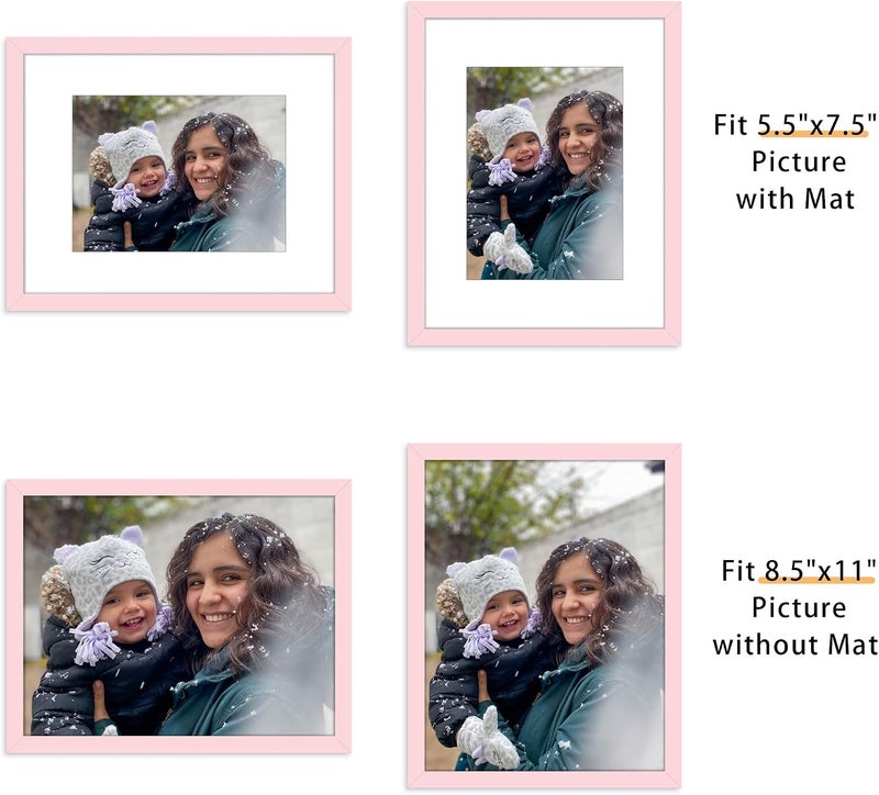 Picrit 8.5x11 Picture Frame Set of 12, Display 6x8 with Mat or 8.5 x 11 Without Mat, Photo Frames for Wall Mounting or Table Top Display, Pink - Image 2
