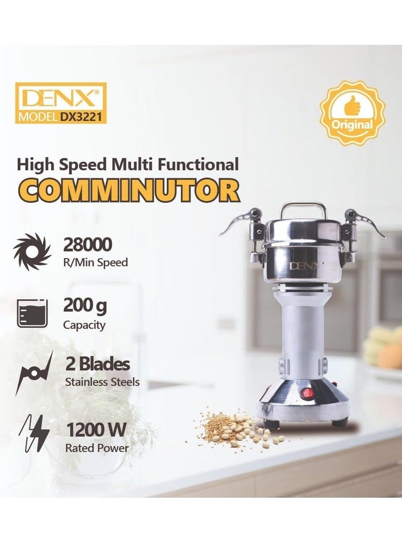 Denx 1200W Power High Speed Multifunctional Grinder, Spices Grinder Capacity 200g, Coffee Grinder Speed 28000r/min, With 2 Blades Using for Grinding Coffee/Beans/Spices/Grains/Herbs/Nuts, DX3221 - Image 1