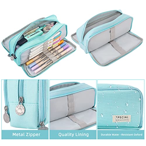 iSuperb Large Pencil Case 3 Compartments Pencil Pouch Big Capacity Pencil Bag for Kids Teen Girls Boys Student School Supplies Oxford Pen Bag Cosmetic Makeup Organizer (BLUE) - Image 5