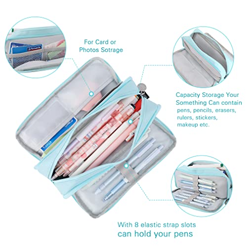 iSuperb Large Pencil Case 3 Compartments Pencil Pouch Big Capacity Pencil Bag for Kids Teen Girls Boys Student School Supplies Oxford Pen Bag Cosmetic Makeup Organizer (BLUE) - Image 4