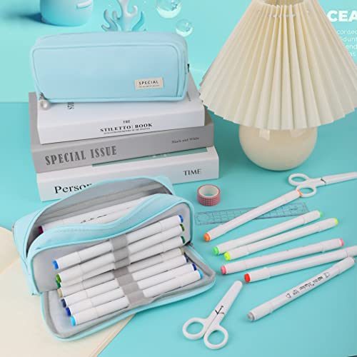 iSuperb Large Pencil Case 3 Compartments Pencil Pouch Big Capacity Pencil Bag for Kids Teen Girls Boys Student School Supplies Oxford Pen Bag Cosmetic Makeup Organizer (BLUE) - Image 2