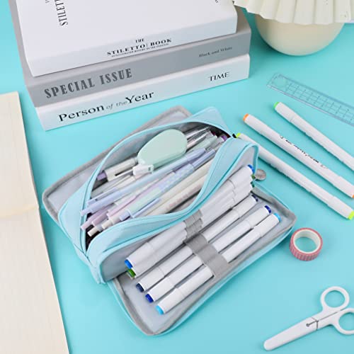 iSuperb Large Pencil Case 3 Compartments Pencil Pouch Big Capacity Pencil Bag for Kids Teen Girls Boys Student School Supplies Oxford Pen Bag Cosmetic Makeup Organizer (BLUE) - Image 3