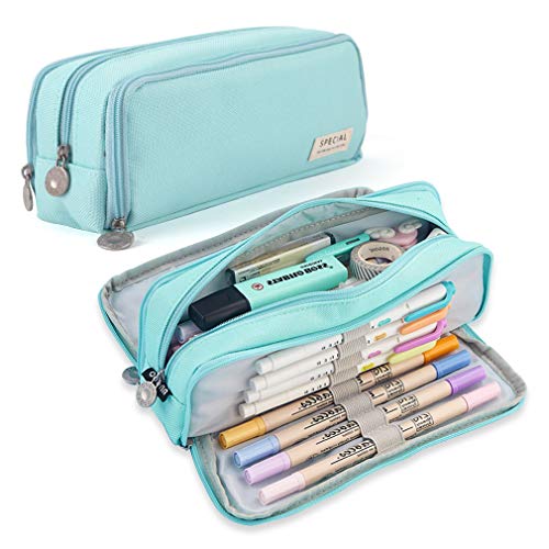 iSuperb Large Pencil Case 3 Compartments Pencil Pouch Big Capacity Pencil Bag for Kids Teen Girls Boys Student School Supplies Oxford Pen Bag Cosmetic Makeup Organizer (BLUE) - Image 1