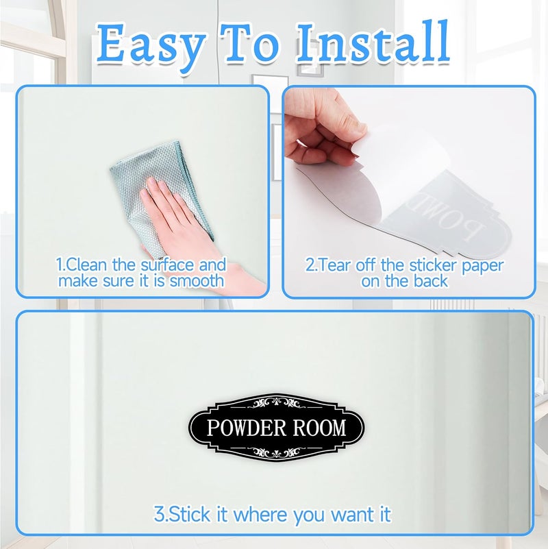 LUHIMO Powder Room Sign Sticker for Business and Home，Self-adhesive Cute Powder Room Door Decor，Waterproof Guest Bathroom Decals for House，Office，Shop - Image 3