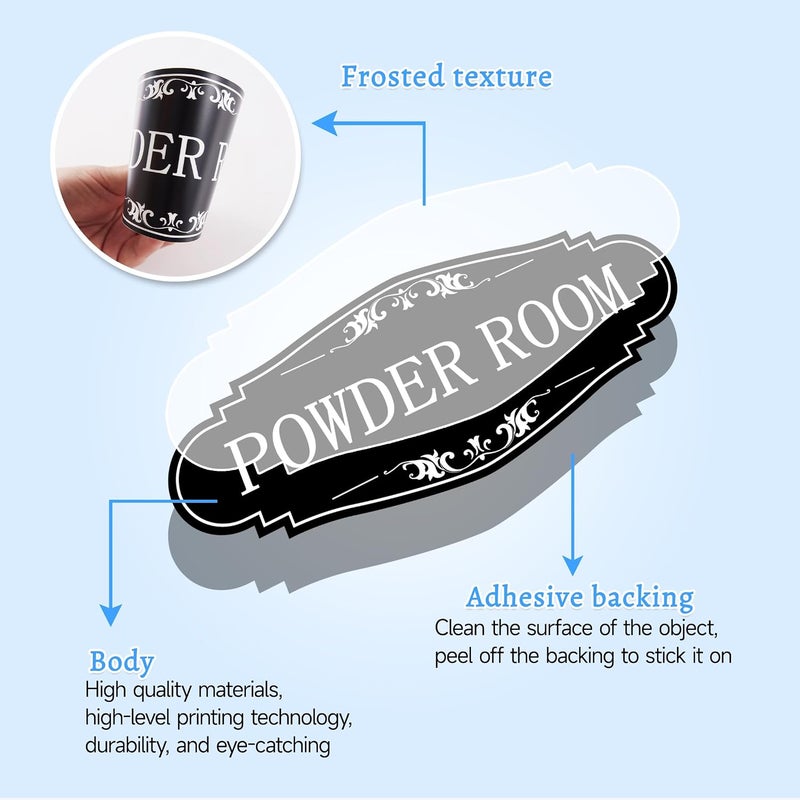 LUHIMO Powder Room Sign Sticker for Business and Home，Self-adhesive Cute Powder Room Door Decor，Waterproof Guest Bathroom Decals for House，Office，Shop - Image 4