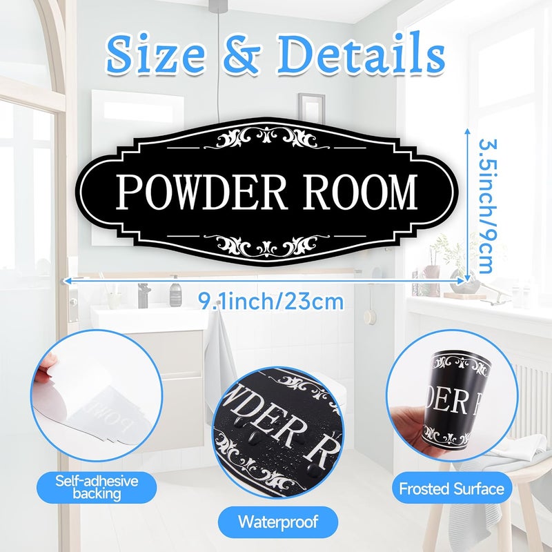LUHIMO Powder Room Sign Sticker for Business and Home，Self-adhesive Cute Powder Room Door Decor，Waterproof Guest Bathroom Decals for House，Office，Shop - Image 2