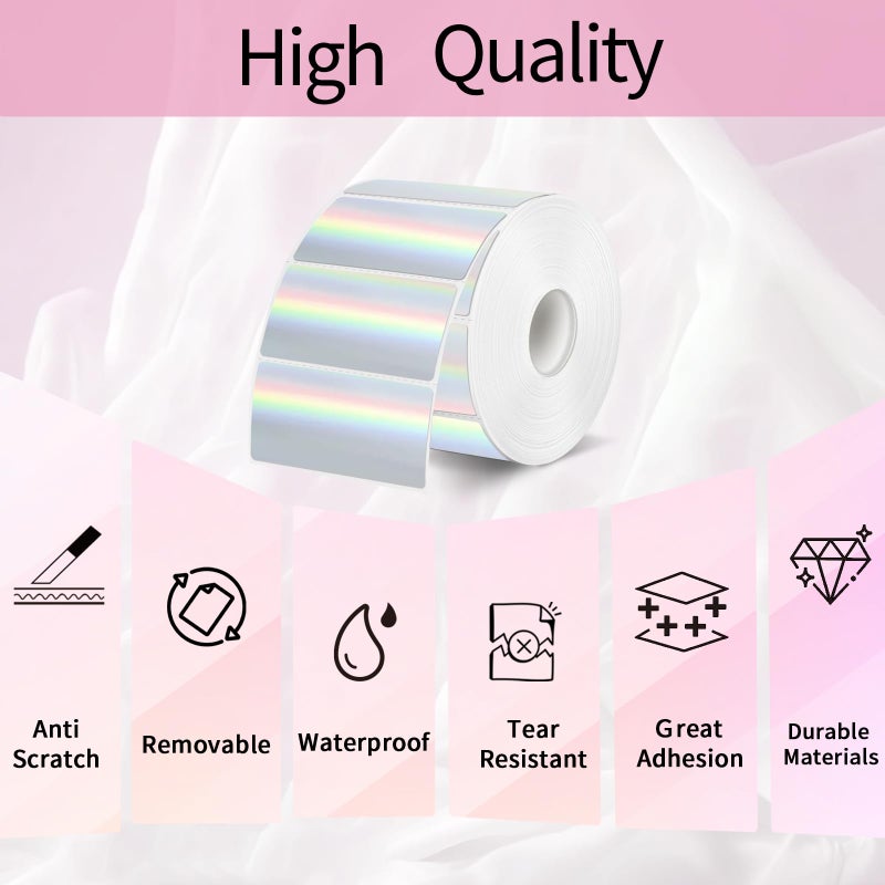 STARLIBOO 2x1 Inch Holographic Thermal Labels, Silver Glitter Thermal Printer Stickers, Waterproof Self-Adhesive Shipping Label Printer Sticker for Barcode, Name, Address, 300 Labels/Roll - Image 2