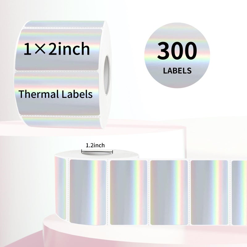 STARLIBOO 2x1 Inch Holographic Thermal Labels, Silver Glitter Thermal Printer Stickers, Waterproof Self-Adhesive Shipping Label Printer Sticker for Barcode, Name, Address, 300 Labels/Roll - Image 3