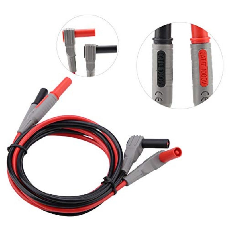 Digital multimeter test leads for electronics testing, PVC material, black and red color, with replaceable probe tips and alligator clips - Image 5