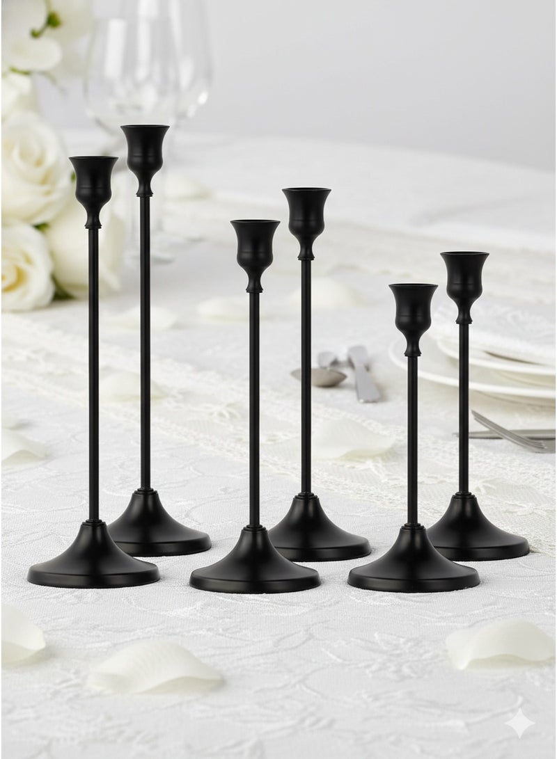 Set of 6 Matte Black Candlestick Holders, Candle Stick Taper Candle Holder, Vintage Decorative Metal Candle Holders Centerpieces for Table Mantel Festive Decorations Gifts - Image 5