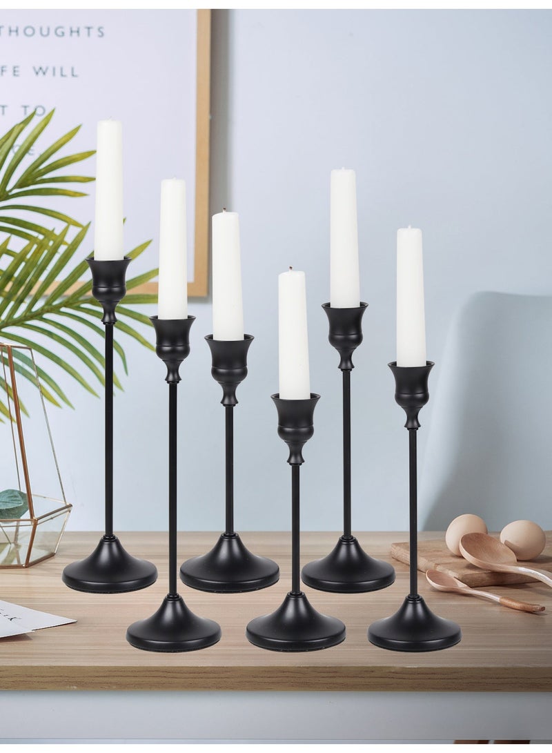 Set of 6 Matte Black Candlestick Holders, Candle Stick Taper Candle Holder, Vintage Decorative Metal Candle Holders Centerpieces for Table Mantel Festive Decorations Gifts - Image 3