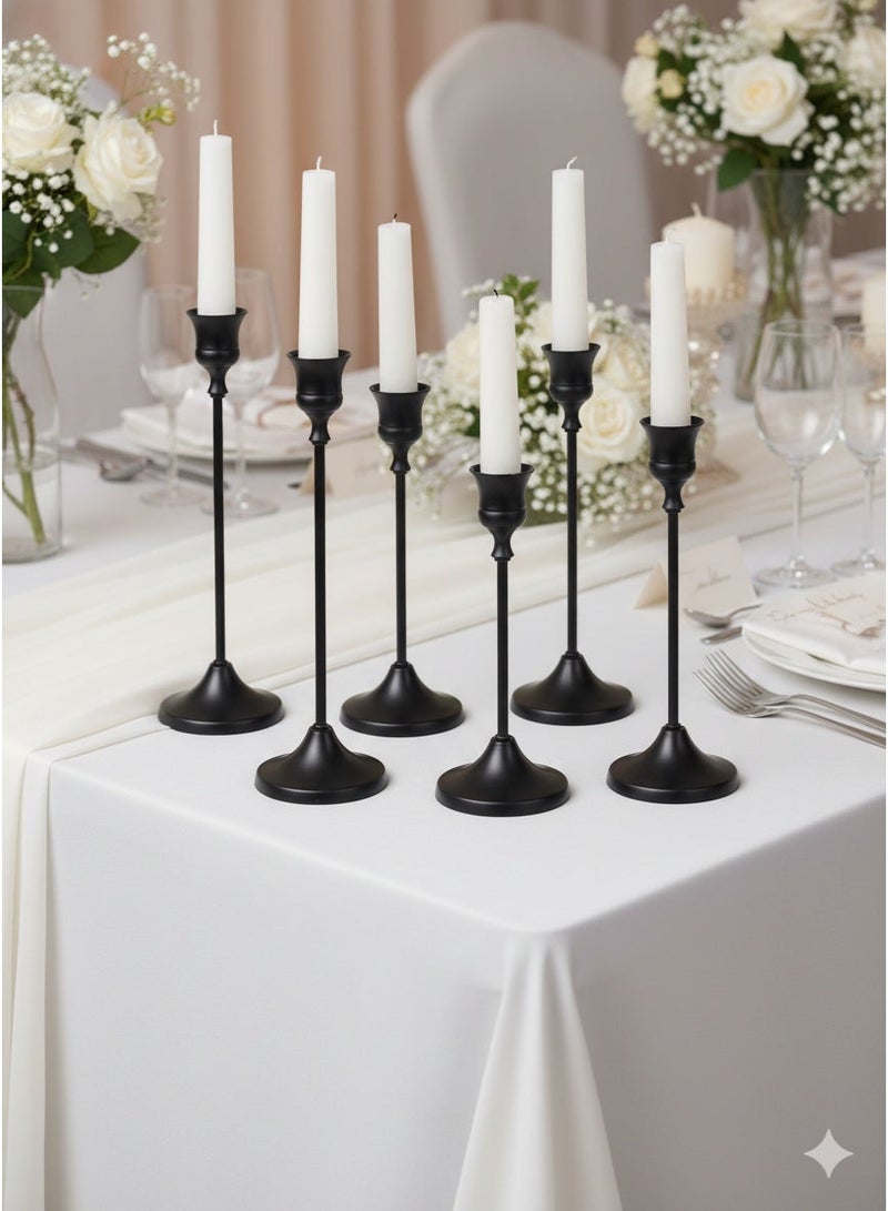 Set of 6 Matte Black Candlestick Holders, Candle Stick Taper Candle Holder, Vintage Decorative Metal Candle Holders Centerpieces for Table Mantel Festive Decorations Gifts - Image 1