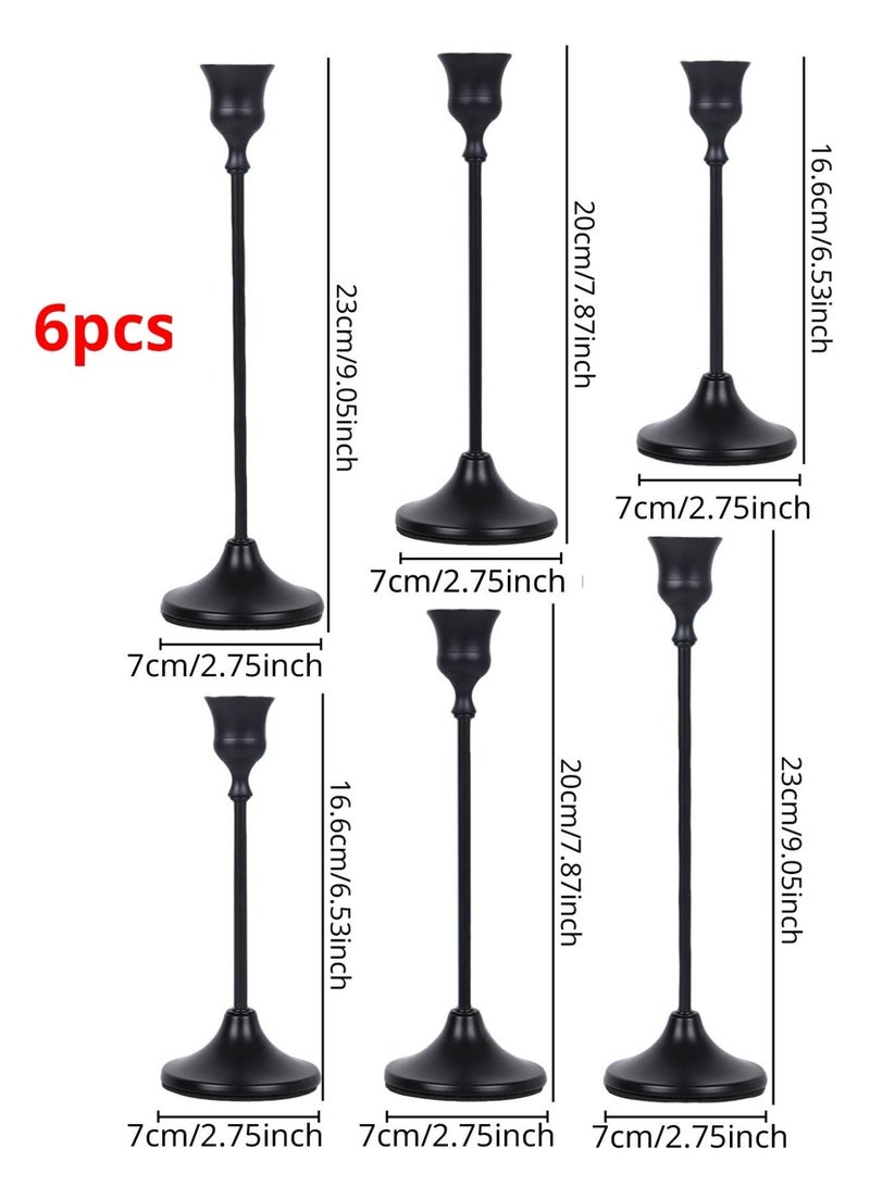 Set of 6 Matte Black Candlestick Holders, Candle Stick Taper Candle Holder, Vintage Decorative Metal Candle Holders Centerpieces for Table Mantel Festive Decorations Gifts - Image 4