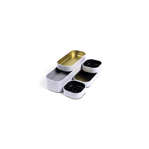 Three by Three Seattle 6 Piece Shallow Metal Organizer Tray Set for Storing Makeup, Stationery, Utensils, and More in Office Desk, Kitchen and Bathroom Drawers (1 Inch, Gold Dots and Stripes) - Image 4