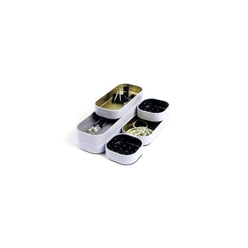 Three by Three Seattle 6 Piece Shallow Metal Organizer Tray Set for Storing Makeup, Stationery, Utensils, and More in Office Desk, Kitchen and Bathroom Drawers (1 Inch, Gold Dots and Stripes) - Image 5