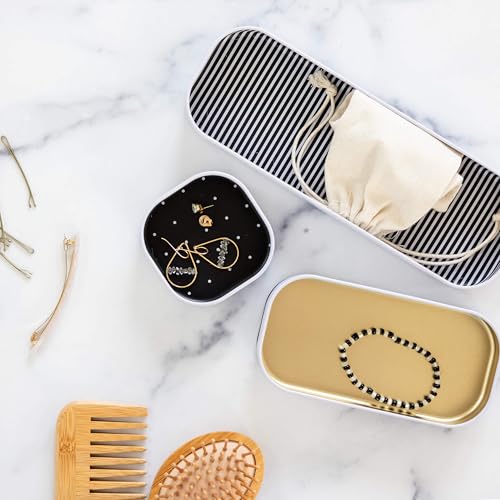 Three by Three Seattle 6 Piece Shallow Metal Organizer Tray Set for Storing Makeup, Stationery, Utensils, and More in Office Desk, Kitchen and Bathroom Drawers (1 Inch, Gold Dots and Stripes) - Image 2