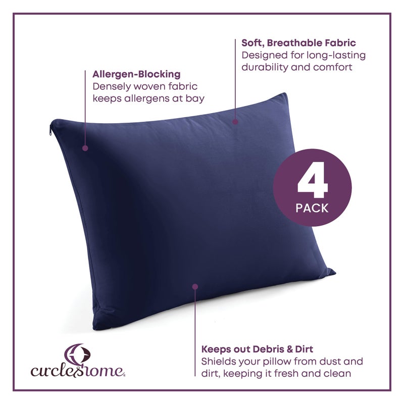 CirclesHome Pillow Protectors 4 Pack King Zippered - 100% Cotton Breathable Pillowcases - Protects Pillows from Dirt  Dust and Debris (King - Set of 4 - 20x36) - Image 2