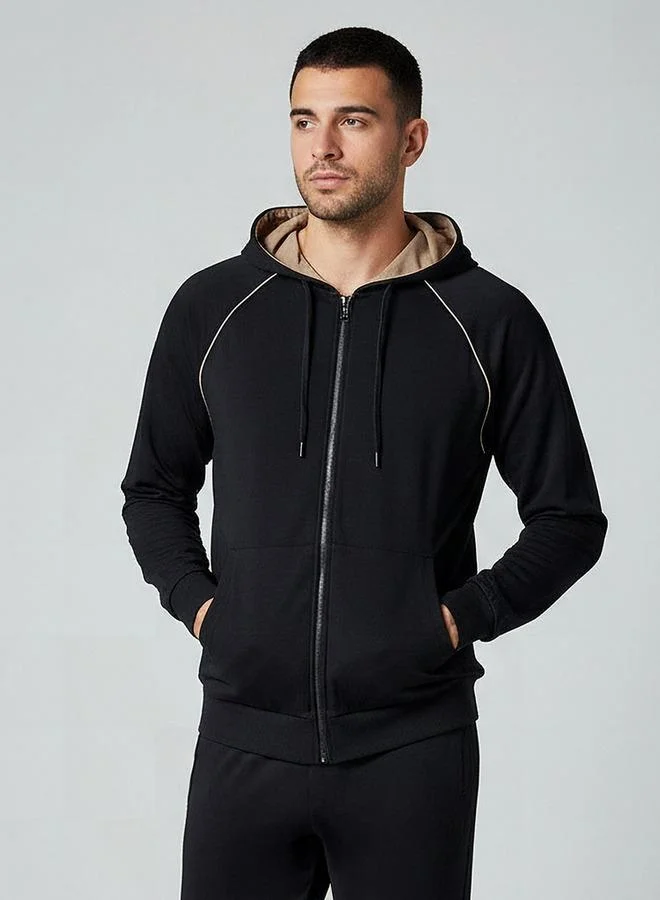 Splash FAV Men Piping Accent Zip Through Hoodie