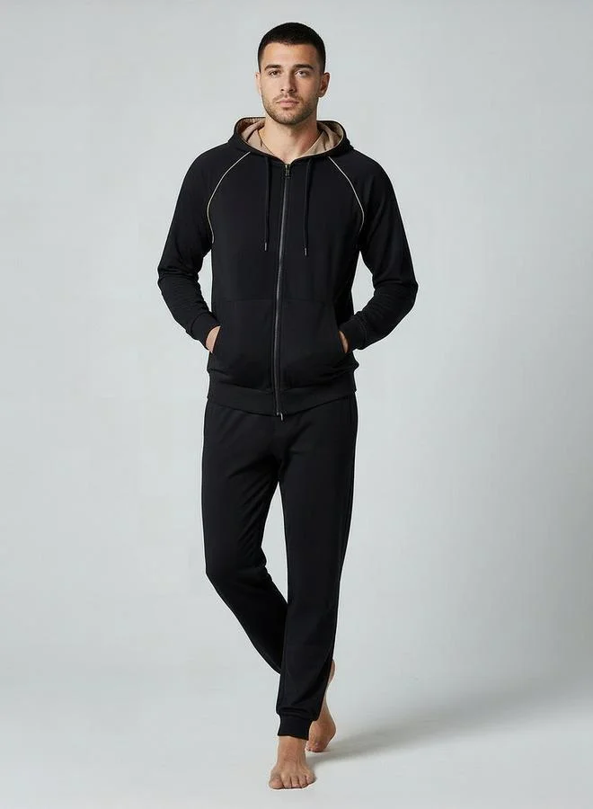 Splash FAV Men Piping Accent Zip Through Hoodie