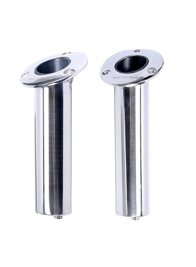 Amarine Made Amarine-made (Set of 2) Heavy Duty Stainless Steel 316 Deluxe Rod Holders with Drain, Flush Mount Fishing Rod Pole Holders, 30 Degree - Image 1